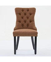 Nikki Tufted Upholstered Linen Dining Chair with Nailhead Trim, 2-Piece Set in Coffee