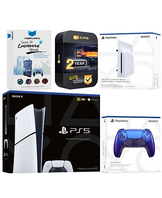 Sony PlayStation 5 Slim Digital Bundle with Disc Drive, Extra Controller, MightySkins Code and Year Extended Warranty