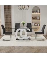 63" Glass Dining Table with 4 Pu Chairs in Black