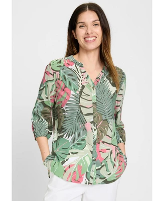 Olsen Women's Palm Print Tunic Blouse