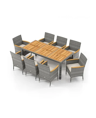 9 Pieces Patio Pe Wicker Dining Set for Deck Garden and Yard