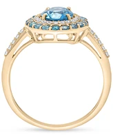 London Blue Topaz (2-1/10 ct. t.w.) & Diamond (1/5 ct. t.w.) Oval Halo Ring in 14k Gold