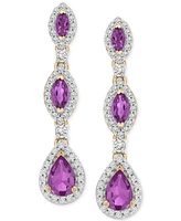 Amethyst (1-5/8 ct. t.w.) & Diamond (1/2 ct. t.w.) Pear & Marquise Halo Drop Earrings in 14k Gold