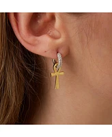 Spero London Sterling Silver Egyptian Ankh Zirconia Hoop Earring - Silver