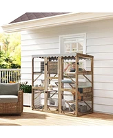 PawHut 59" Catio Outdoor Cat Enclosure, Wooden Window Cat House,