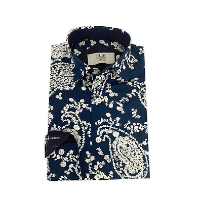 Elie Balleh Big Boys Blue Paisley Slim Fit Shirt