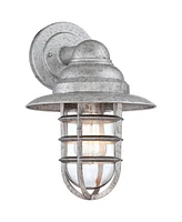 Marlowe 13 1/4" High Farmhouse Rustic Modern Hooded Cage Outdoor Wall Light Fixture Mount Porch House Exterior Outside Set of 2 Edison Bulb Weath