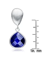 Sterling Silver White Gold Plating with Blue Cubic Zirconia Drop Earrings