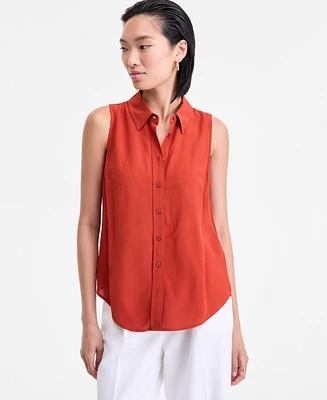 I.n.c. International Concepts Women's Printed Button-Down Sleeveless Blouse, Exclusively at Macy's
