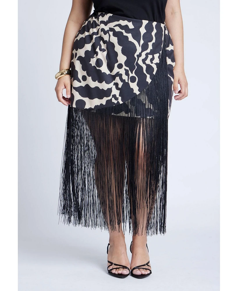 Eloquii Plus Wrap Front Fringe Mini Skirt