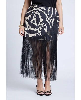 Eloquii Plus Wrap Front Fringe Mini Skirt