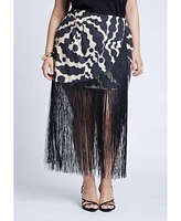 Eloquii Plus Wrap Front Fringe Mini Skirt