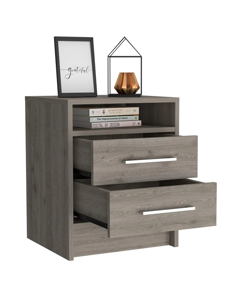 Modern Nightstand with Open Shelf and 2 Drawers – Bedside Table