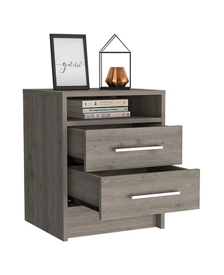 Modern Nightstand with Open Shelf and 2 Drawers – Bedside Table