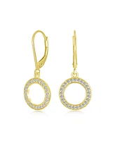 Bling Jewelry Elegant Classic Geometric Pave Cz Round Open Circle Dangle Drop Earrings Yellow Gold Plated Cubic ZirconiaLeverback