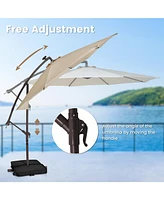 10 Feet Cantilever Umbrella with 32 Led Lights and Solar Panel Batteries