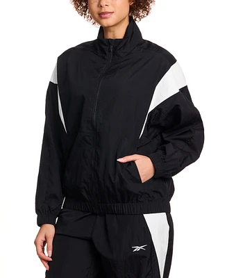 Reebok Women's Woven Crinkle Colorblocked Track Jacket