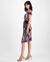 Connected Women's Printed Tie-Front Sheath Dress