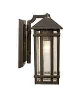 J du J Sierra Craftsman Mission Outdoor Wall Lights Set of 2 Rubbed Bronze Metal 10 1/2" Seedy Glass Panels for Post Exterior Barn Deck House Por