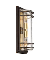 Habitat Modern Industrial Outdoor Wall Light Fixtures Set of 2 Bronze Warm Brass 16" Clear Glass Shade for Post Exterior Barn Deck House Porch Ya