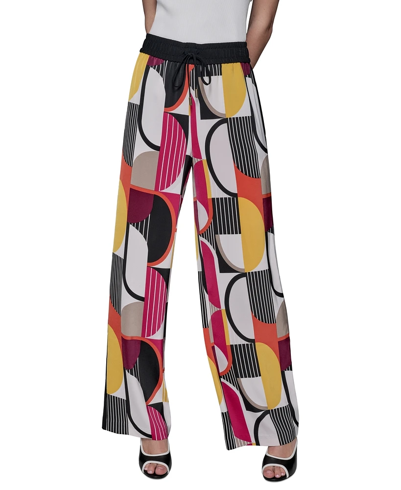 Karl Lagerfeld Paris Women's Geo-Print Pull-On Pants