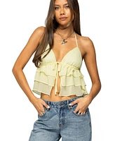Edikted Women's Zephi Split Front Ruffled Top