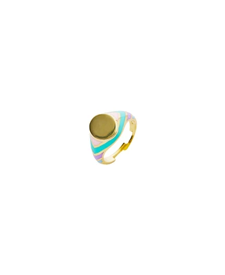 Spero London Enamelled Multicoloured Sterling Silver Round Signet Ring