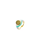 Spero London Enamelled Multicoloured Sterling Silver Round Signet Ring