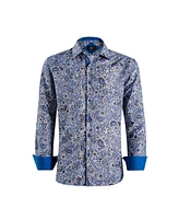 Elie Balleh Big Boys Blue Elegant Paisley Print Slim Fit Shirt for