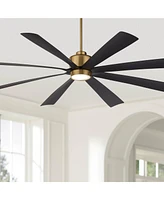 72" Grande Large Modern Mid Century Indoor Ceiling Fan 8 Blade Led Light Remote Control Brass Finish Black Blades Bedroom Living Room Kitchen Din