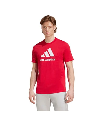 Adidas Men's Red Ajax Three-Stripe Wordmark T-Shirt