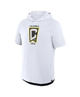 Fanatics Men's White Columbus Crew Hat Trick Stadium Slub Raglan Short Sleeve Pullover Hoodie