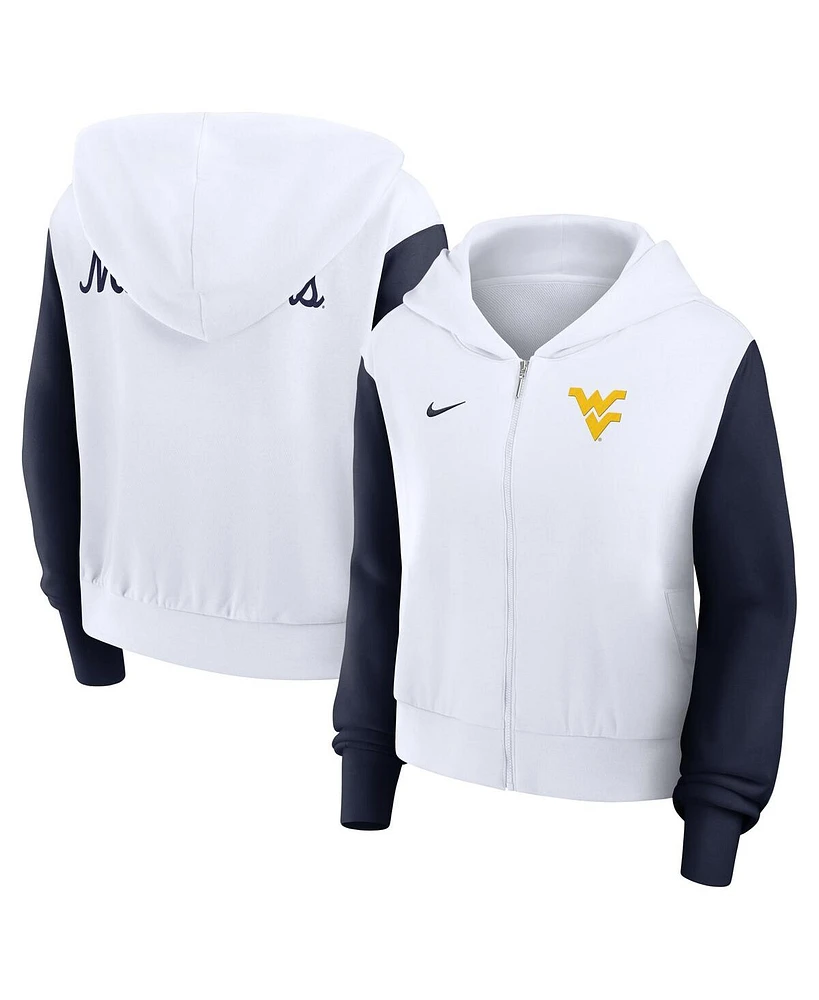 Nike Women's White West Virginia Mountaineers Cropped Beyond Capability Color-Block Script Full-Zip Hoodie