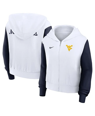 Nike Women's White West Virginia Mountaineers Cropped Beyond Capability Color-Block Script Full-Zip Hoodie