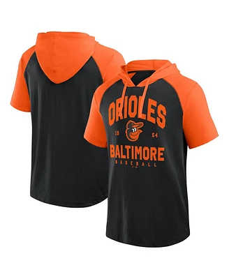 Fanatics Men's Black Baltimore Orioles Prime Raglan Short Sleeve Hoodie T-Shirt