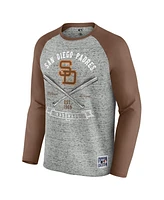 Fanatics Men's Heather Gray San Diego Padres Raw Edge Raglan Long Sleeve Baseball T-Shirt