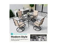 Outdoor 5-Piece Metal Patio Dining Set with and 4 Textilene Swivel Chairs and Square Table in Beige