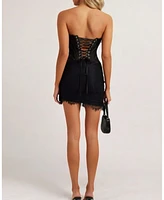 Heiress Beverly Hills Women's Lace Mesh Corset Drape Mini Dress