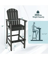 30 Inches Counter Height Outdoor Hdpe Bar Stool with Armrests and Footrest-Black