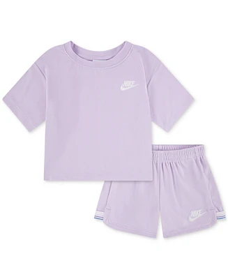 Nike Little Girls Let's Roll Towel Terry T-Shirt & Shorts, 2 Piece Set