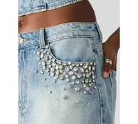 Steve Madden Women's Eras Embellished Cotton Denim Mini Skirt