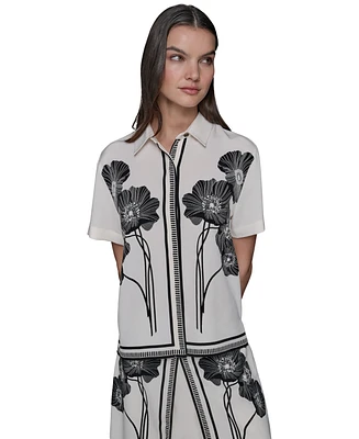 Karl Lagerfeld Paris Women's Floral Print Shirt