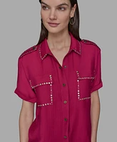 Karl Lagerfeld Paris Petite Textured Studded Blouse