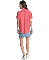 Dkny Jeans Women's Rolled-Sleeve Button-Up Shirt