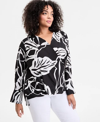 I.n.c. International Concepts Plus Printed Surplice-Neck Top, Exclusively at Macy's