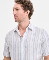 Club Room Men's Elevated Barry Regular-Fit Stripe Button-Down Linen Shirt, Exclusively at Macy's