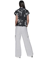 Karl Lagerfeld Paris Women's Printed Elastic-Hem Shirt