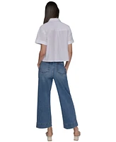 Karl Lagerfeld Paris Women's Embroidered Floral Camp Shirt