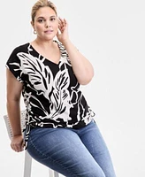 I.N.C. International Concepts Plus Size Printed Side Tie V Neck Top Slim Tech Rolled Cuff Boyfriend Jeans Exclusively At Macys