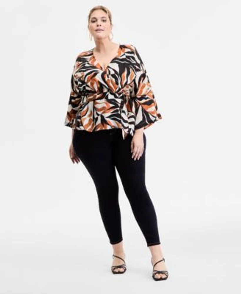 I.N.C. International Concepts Plus Sized Printed Kimono Wrap Top Skinny Leg Denim Jeans Exclusively At Macys